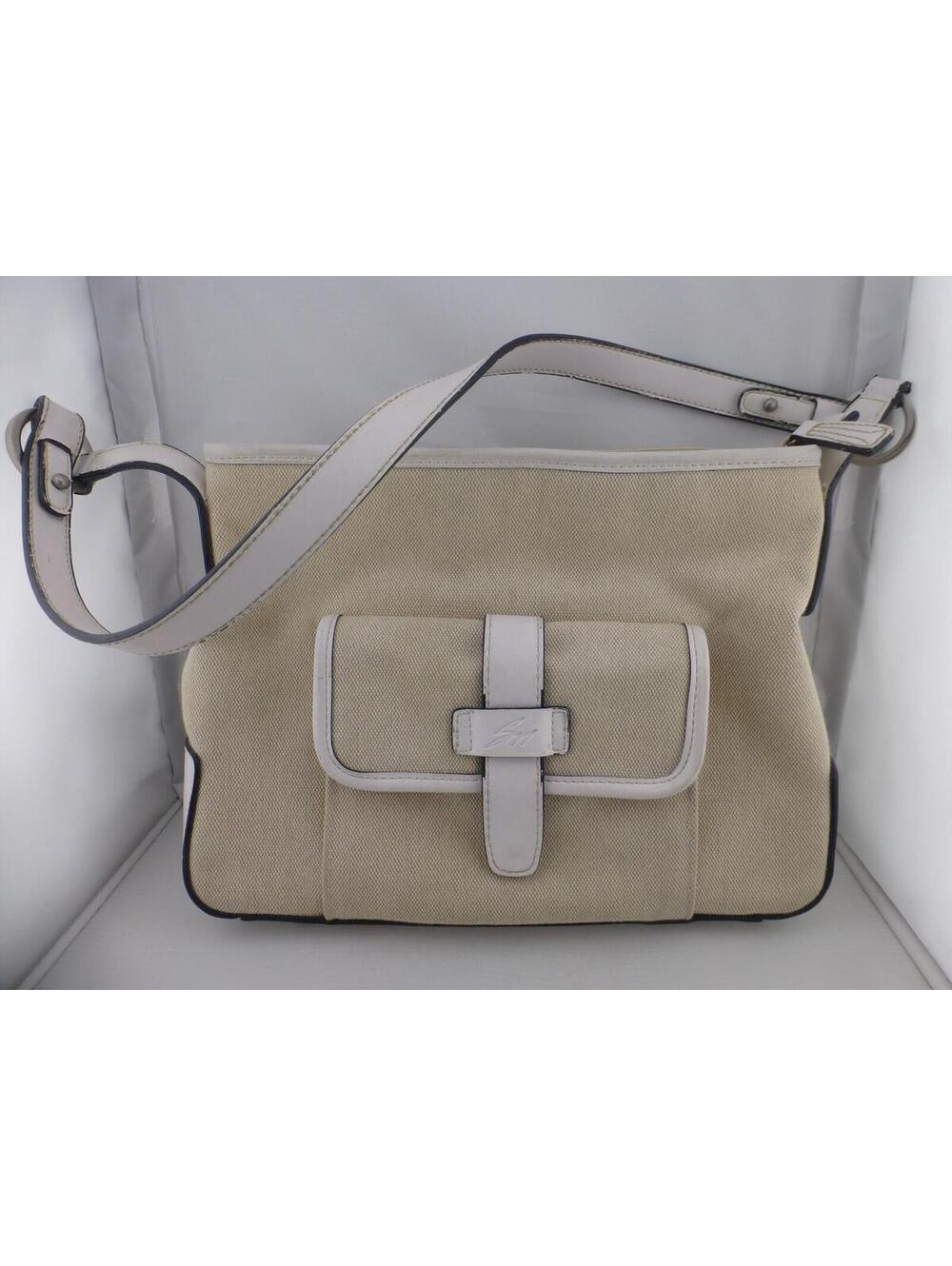 Stone Mountain Vintage Beige Canvas & Cream Leather Trim Shoulder Bag Handbag K5